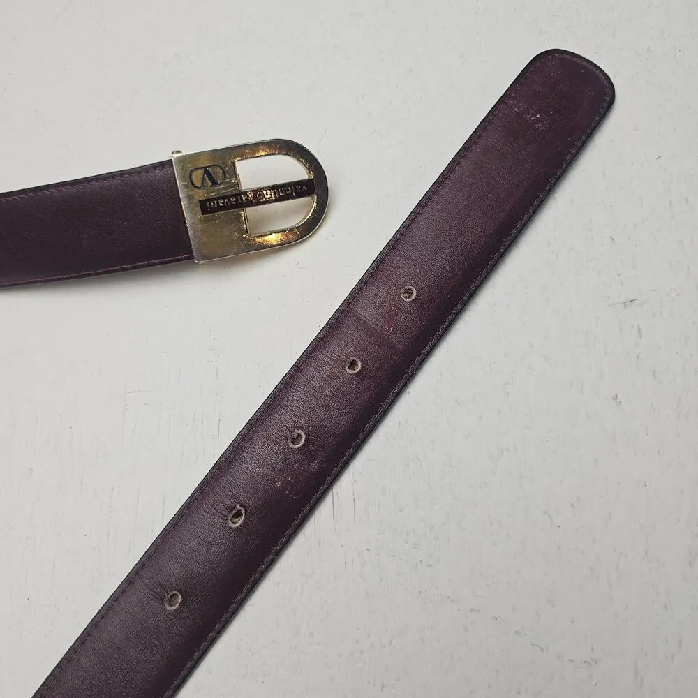 Vintage Valentino Garavani Burgundy/Black reversible Solid Belt Gold-Tone Buckle